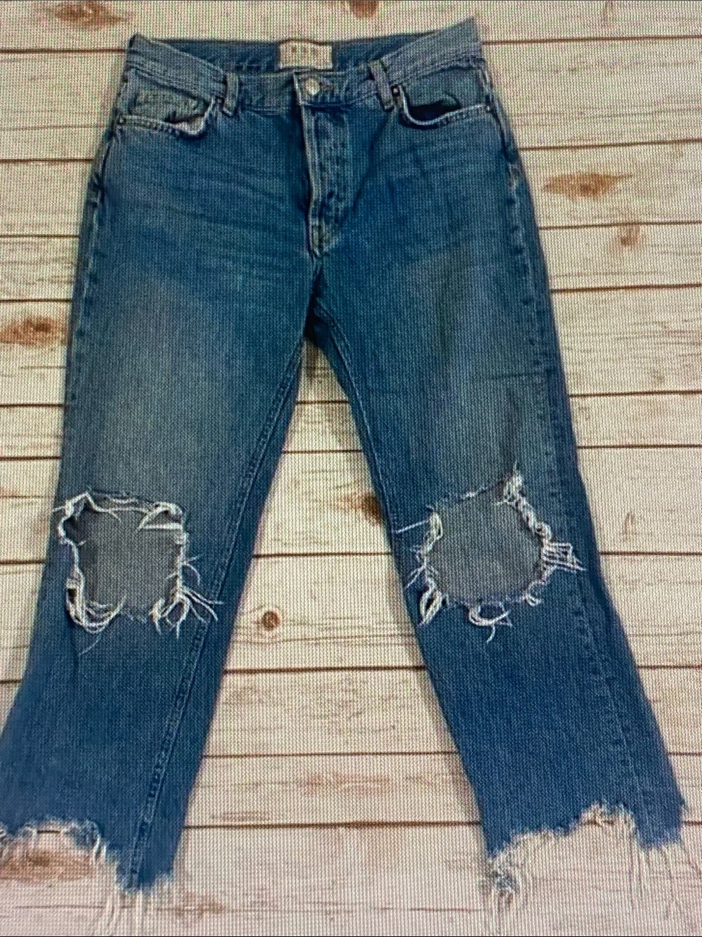 We The Free Distressed Blue Ripped Knee Crop Jeans